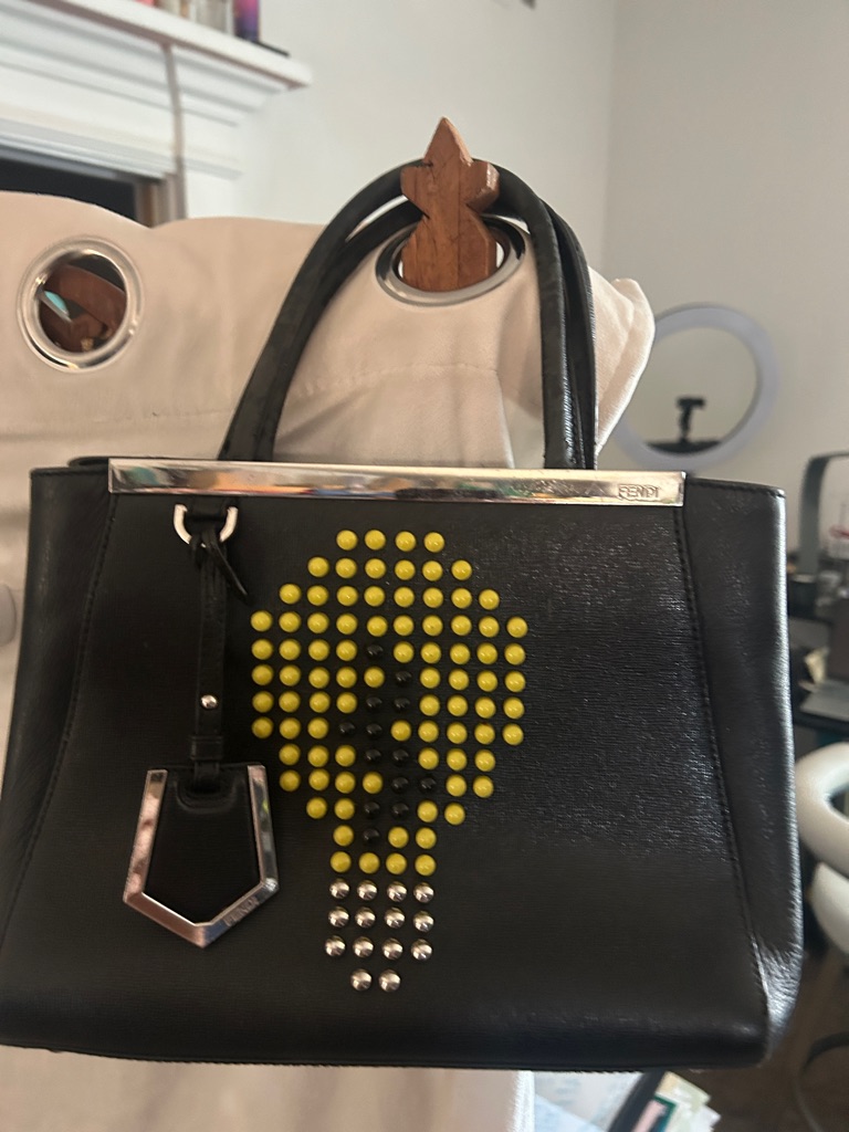 Fendi Black Satchel With Yellow And Silver Stud Lightbulb Motif